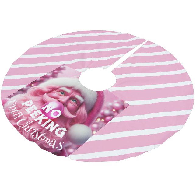 No Peeking Pink Bubble Gum Santa  Brushed Polyester Tree Skirt (Angled)