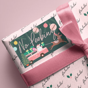 No Peeking Pink Christmas Van Santa & Reindeer Rectangular Sticker