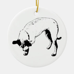 No Peeking Terrier OrnBashful Terrier Holiday Peek Ceramic Ornament