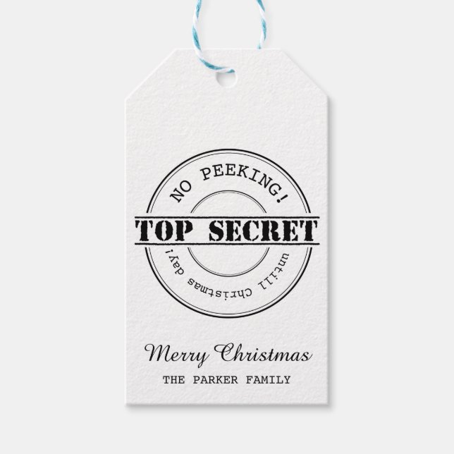No Peeking top secret Christmas gift tag (Front)