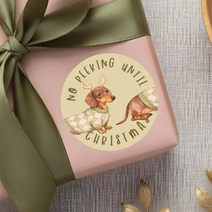 No Peeking Until Christmas Cute Dachshund Dog Classic Round Sticker