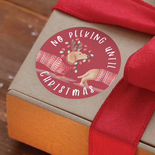 No Peeking Until Christmas   Dachshund Dog Red Classic Round Sticker
