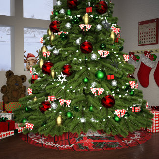 No Peeking Until Christmas Red and Black Squares  Brushed Polyester Tree Skirt