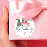 No Peeking Vintage Pink Christmas Van Classic Round Sticker<br><div class="desc">No Peeking Before Christmas Sticker. Celebrate the magical and festive holiday season with our custom holiday no peeking Christmas sticker. Our vintage holiday design features a cute girly pink retro van at a Christmas tree farm picking out a Christmas Tree. The words fa la la are handwritten. Customise with a...</div>