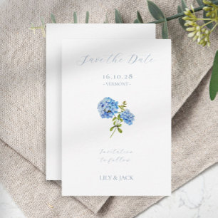 No Photo Blue Script Hydrangea Save The Date Card