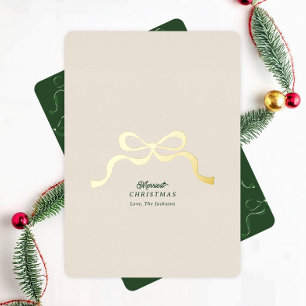 no photo christmas gold bow   modern foil holiday card