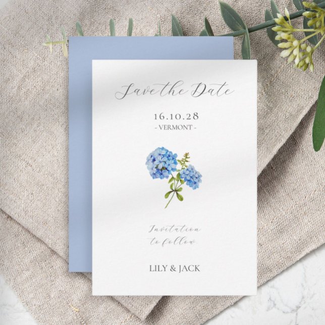 No Photo Grey Script Hydrangea Save The Date Card (Creator Uploaded)