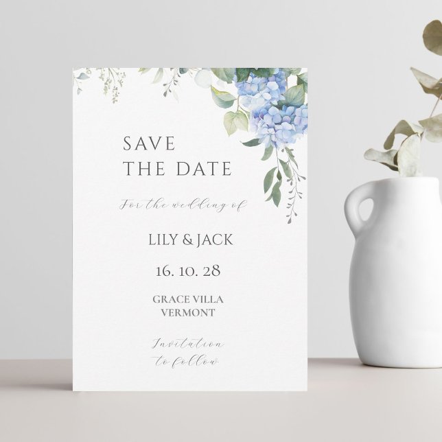No Photo Hydrangea Wedding Save The Date Card (Creator Uploaded)