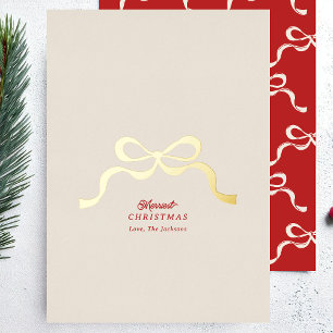 no photo retro christmas gold bow modern foil holiday card