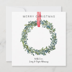 No Photo Watercolor Boxwood Wreath Christmas Card
