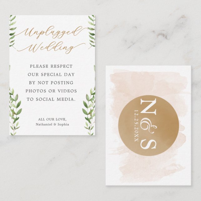 No Photos on Social Media Unplugged Wedding  Place Card (Front/Back)