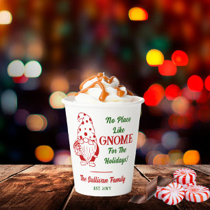 No Place Like Gnome Christmas Family Name Date Paper Cups