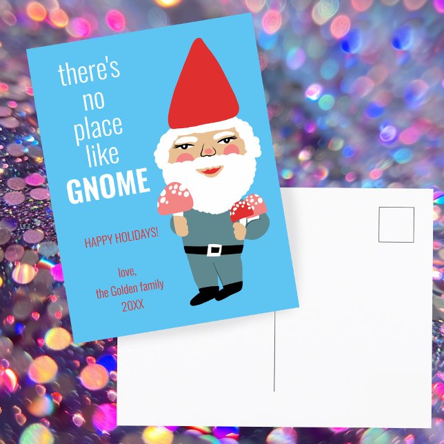 NO PLACE LIKE GNOME Cute Mushrooms CUSTOM Holiday  Postcard (NO PLACE LIKE GNOME Cute Mushrooms Hand Drawn Santa Dwarf f Elf CUSTOM Holiday Postcard
)