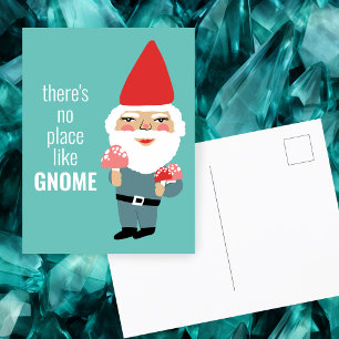 NO PLACE LIKE GNOME Cute Mushrooms Elf Colourful Postcard