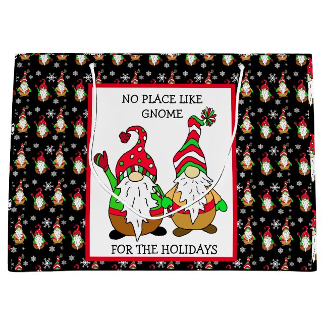 No Place like Gnome for the Holidays Christmas Large Gift Bag (Front)
