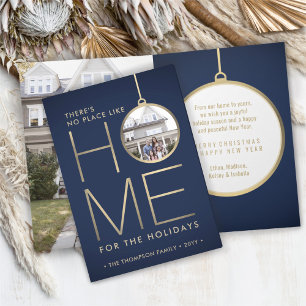 No Place Like Home 2 Photo Christmas Blue Folded Holiday Card
