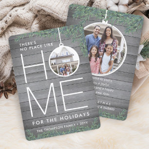 No Place Like Home 2 Photo Christmas Greenery Wood Holiday Card