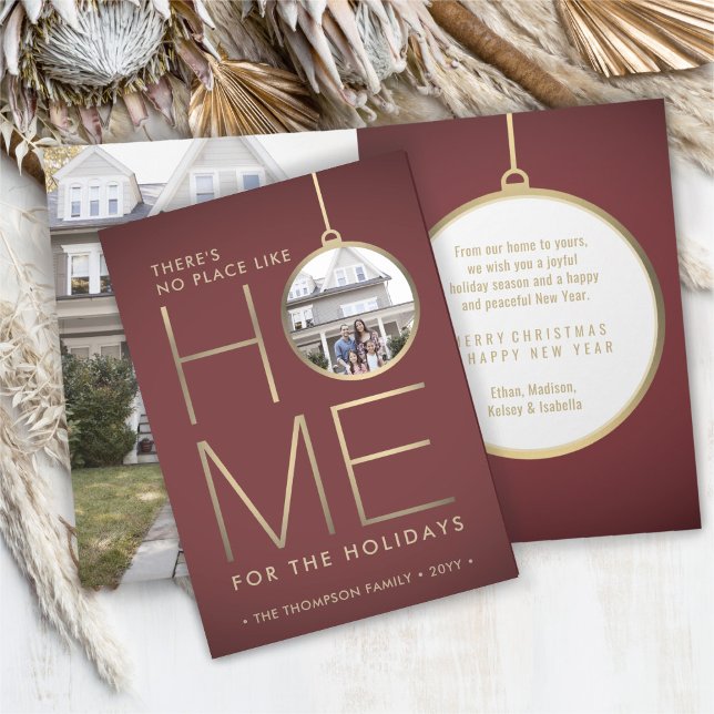 No Place Like Home 2 Photo Christmas Red Folded Holiday Card (Creator Uploaded)
