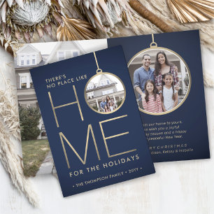 No Place Like Home 3 Photo Christmas Blue Folded Holiday Card