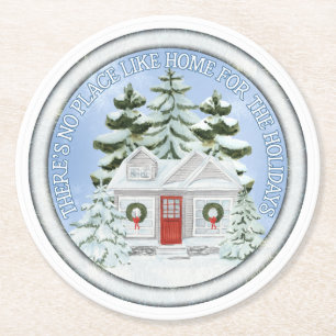 No Place Like Home for the Holidays Round Paper Coaster