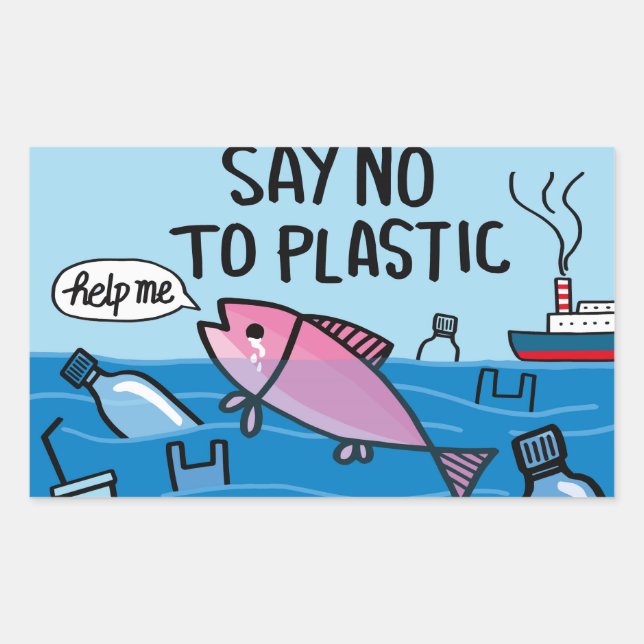 No Plastic Rectangular Sticker (Front)