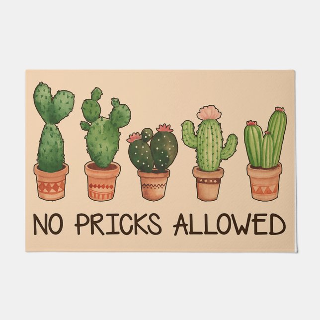 No Pricks Allowed Doormat / Cactus Welcome Mat  (Front)