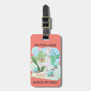 No Prob Llama Alpaca My Bags - Coral Personalised Luggage Tag