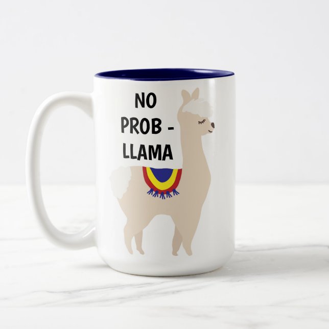 No Prob Llama Cute Illustration Two-Tone Coffee Mug (Left)