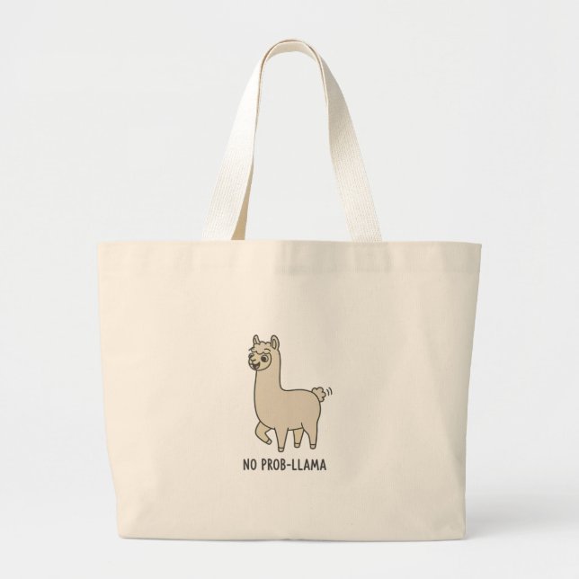 "No Prob-Llama" Cute Llama Doodle - Chill Vibe Large Tote Bag (Front)