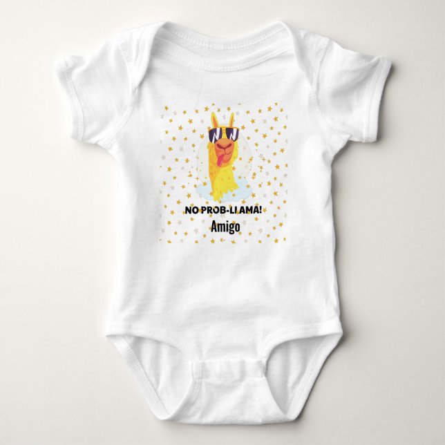 No-Prob-Llama Funny Cute Llama with Stars  Baby Bodysuit (Front)
