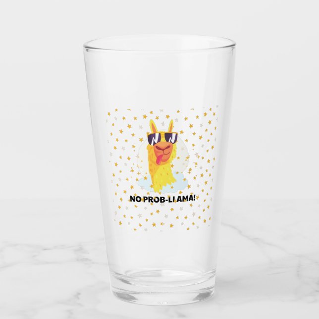 No-Prob-Llama Funny Cute Llama with Stars Glass (Front)