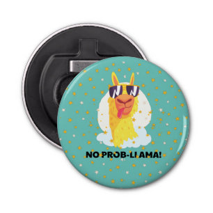 No-Prob-Llama Funny Cute Llama with Stars Keychain Bottle Opener