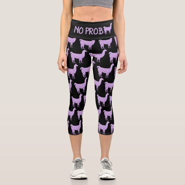 No Prob Llama light purple glitter Sparkly pattern Capri Leggings (Front)