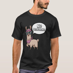 No Probllama Funny Llama with Glasses and Headband T-Shirt