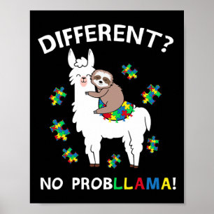 No Probllama Llama Sloth Puzzle Cool Autism Awaren Poster