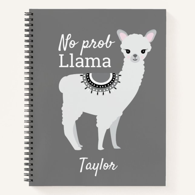 No ProbLlama Personalised Cute Llama Grey Notebook (Front)