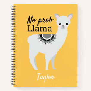 No ProbLlama Personalised Cute Llama Yellow Notebook