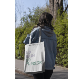 "No Rain No Flower" Groovy Cute Purple Mint Green Tote Bag