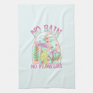 No Rain, No Flowers Inspiring Floral & Mushroom Tea Towel