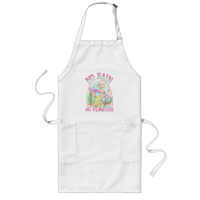 No Rain, No Flowers – Vibrant Floral & Mushroom Long Apron (Front)