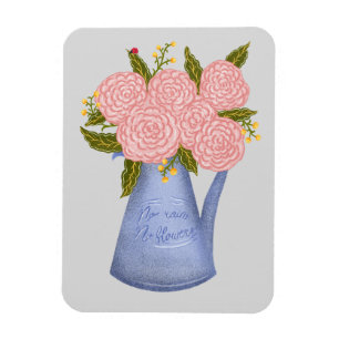 No rain no flowers watering can with flowers magnet