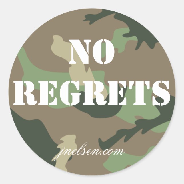 No Regrets Camo Sticker jnelsen.com (Front)