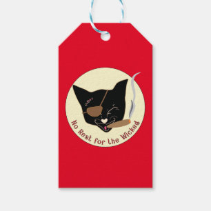 "No Rest for the Wicked" Cat on red - Gift Tags