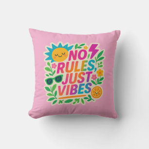 No Rules Just Vibes – Neon Gradient Kawaii-Punk Ty Cushion