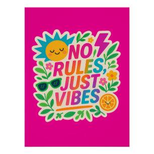 No Rules Just Vibes – Neon Gradient Kawaii-Punk Ty Poster