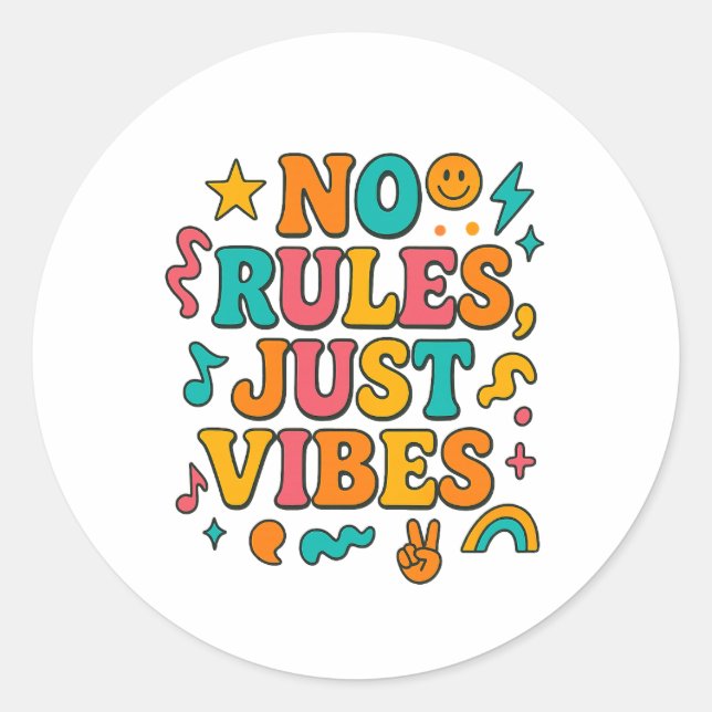 No Rules Just Vibes Sticker – Funky Retro (Front)