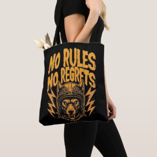 No Rules No Regrets - Wolf Biker Graphic Tote Bag