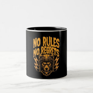 No Rules No Regrets - Wolf Biker Graphic Two-Tone Coffee Mug