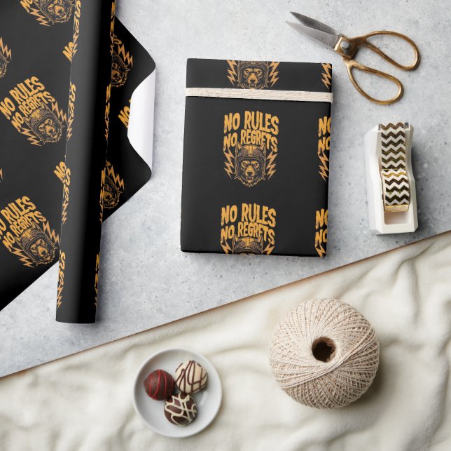 No Rules No Regrets - Wolf Biker Graphic Wrapping Paper (Crafts)