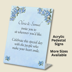 No Seating Chart 2 - Wedding  Blue Peony -  Pedestal Sign